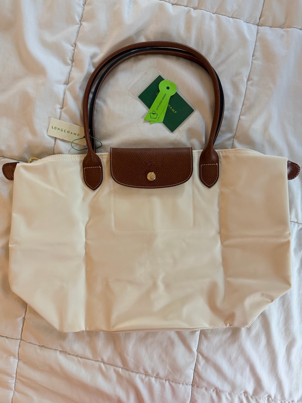 Longchamp Le Pliage Green Large Tote Bag – Cream / Off-White